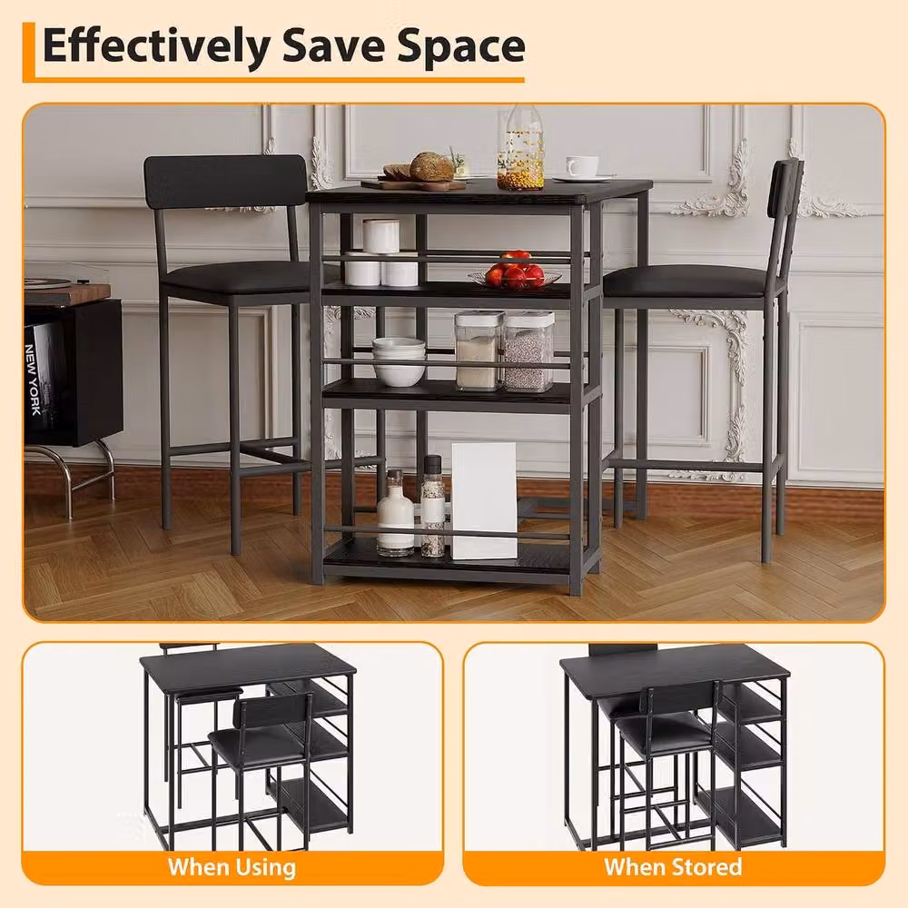 London Boutique 3-Piece Bar Height Dining Set with Table and 2 Chairs in Black – 6