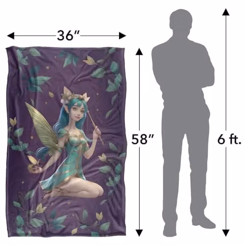 JQ Licensing James Piazza Fairy Blue Hair Silky Touch Super Soft Fleece Throw Blanket, W/D/H: 91 x 147 cm, Blue and Multicolour – 2