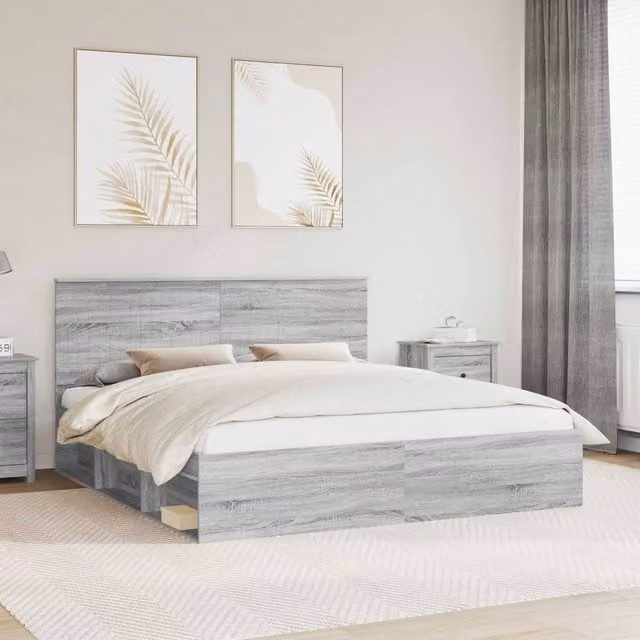 Berkfield Home Sonoma Bed Frame in Grey Solid Pine Wood, 180 x 200 cm