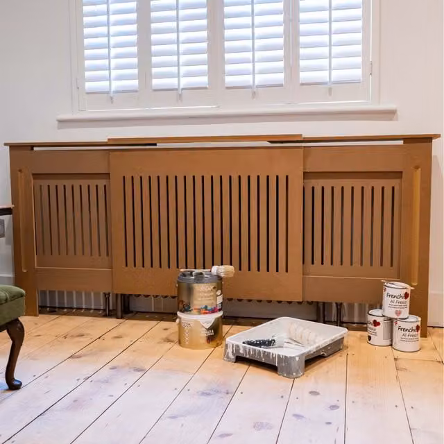 Jack Stonehouse Unpainted Vertical Line Radiator Cover, Brown, Width: 141 cm