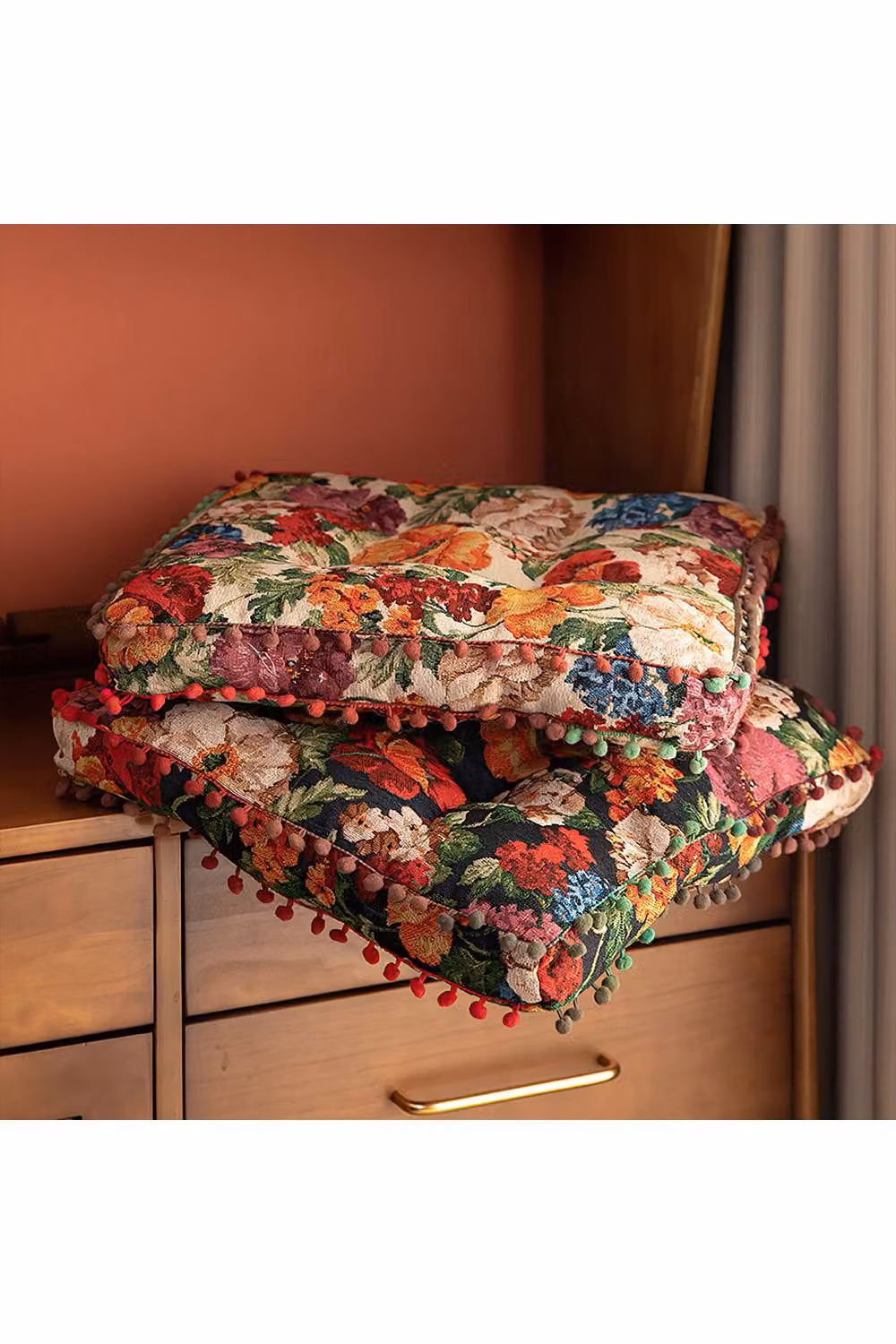 Living and Home Bohemian Floral Tassel-Trimmed Square Throw Cushion in Multicolour – 2