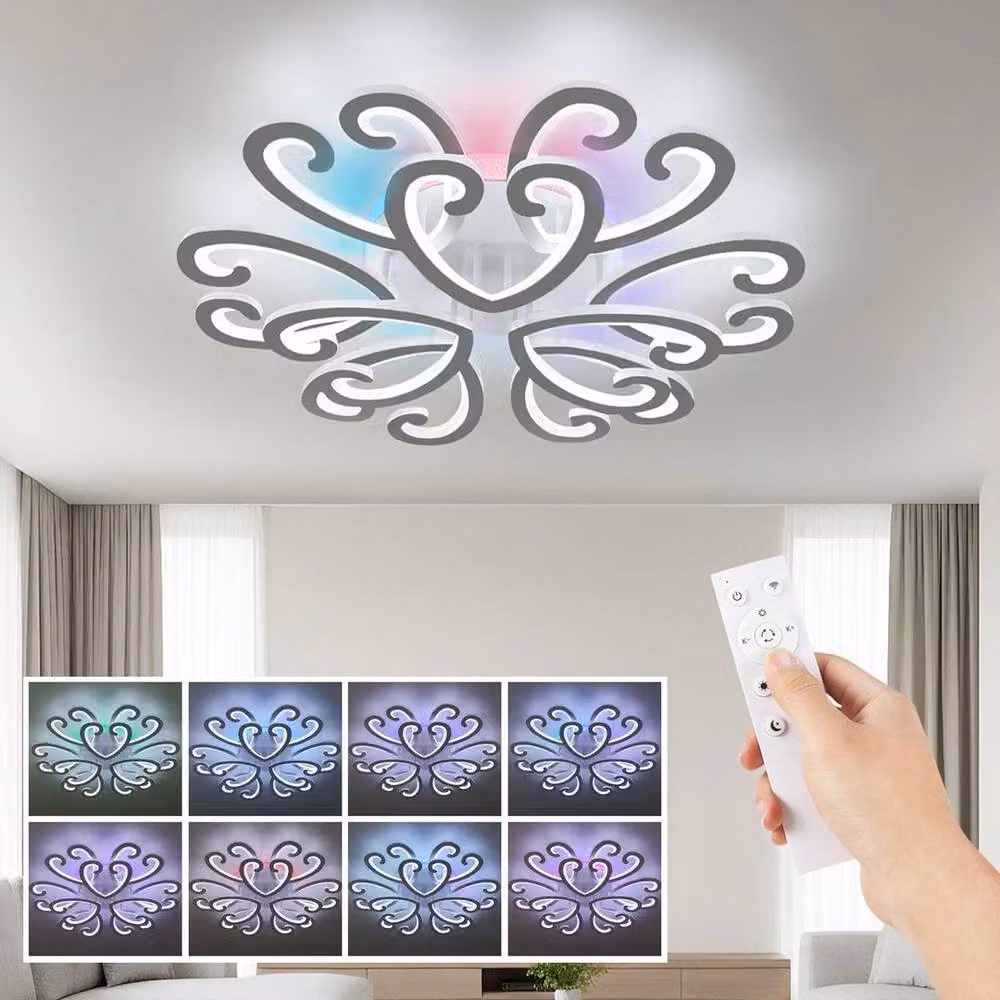 FLAVORA 100W Modern LED Ceiling Light, Dimmable RGB Chandelier in White – 5