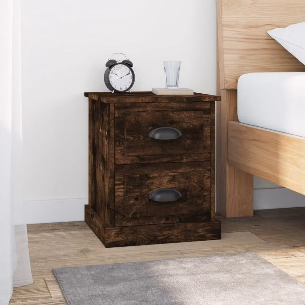 Berkfield Home Set of 2 Smoked Oak Bedside Cabinets in Brown, W/D/H: 39 x 39 x 47.5 cm – 2