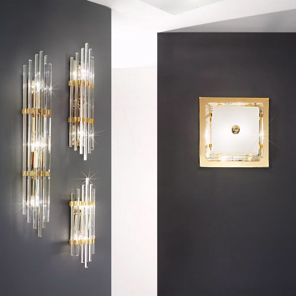 Netlighting Ontario Lifestyle Crystal Wall Light in Polished Gold with 2x E14 Sockets – 2