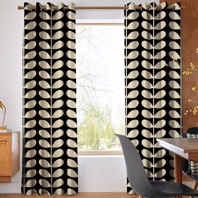Orla Kiely Jumbo Solid Stem Made to Measure Blackout Eyelet Curtains in Black