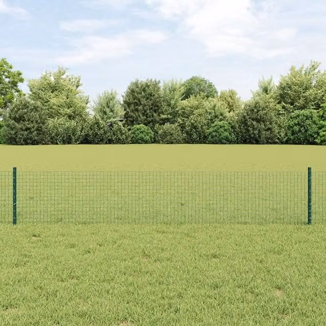 Berkfield Home Green PVC Coated Steel Welded Wire Fence with 5 U-Profile In-Ground Posts, W: 10 m, H: 0.4 m
