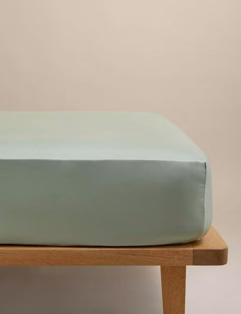 M&S Egyptian Cotton 230 Thread Count Mako Satin Silky Fitted Sheet, Single (3 ft), Green
