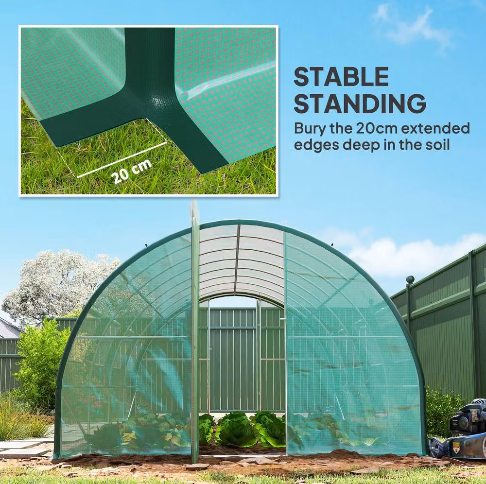 STILVORA Walk-in Polytunnel Greenhouse in Green with Mesh Windows – 5
