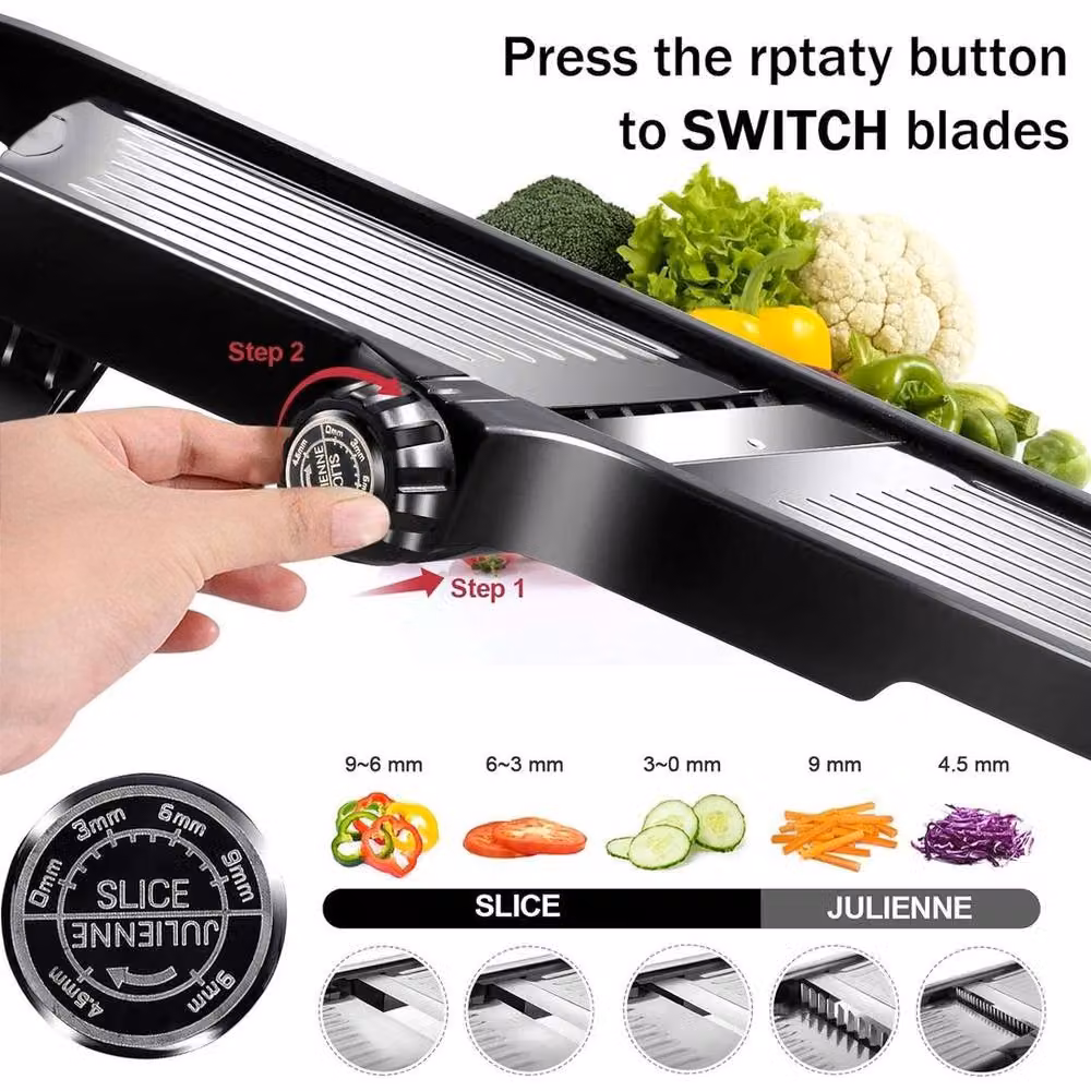 FLAVORA Professional Adjustable Mandoline Slicer with Multiple Blades, Black – 3