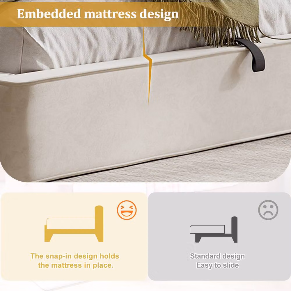 ModernLuxe Upholstered Ottoman Bed with Padded Headboard in Beige, W/D/H: 180 x 200 cm – 4