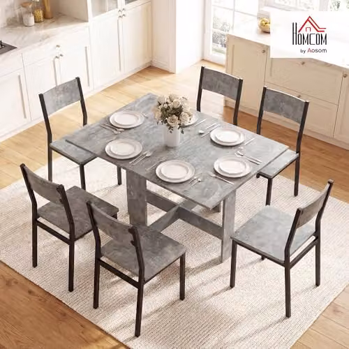 HOMCOM Grey Wooden Folding Drop Leaf Dining Table for 4-6 People, W/D/H: 76 x 76 x 73.5 cm – 2