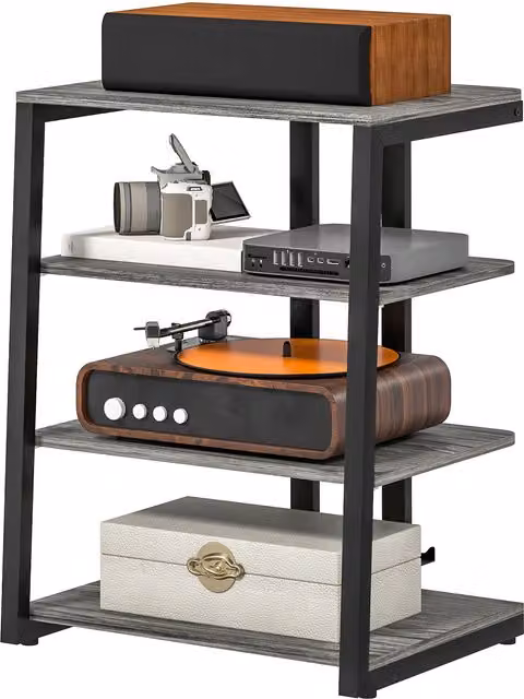 HOMCOM 4-Tier HiFi Media Storage Rack and Record Player Stand in Dark Grey – 1