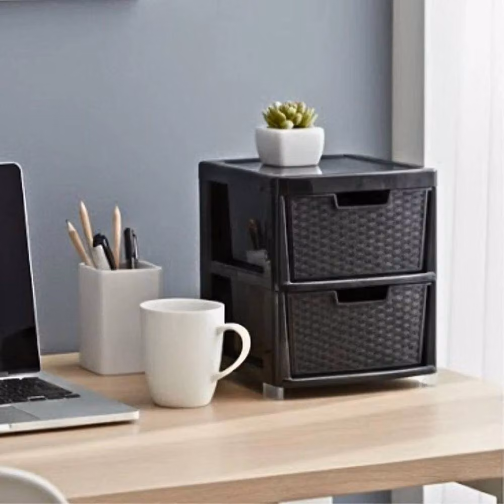 FORGEVIO 2 Tier Plastic Storage Drawer Cabinet Unit in Black – 3