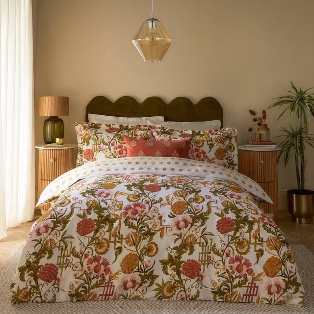 Make It A Home Ishana Floral Cotton Duvet Cover Set in Brown and Multicolour