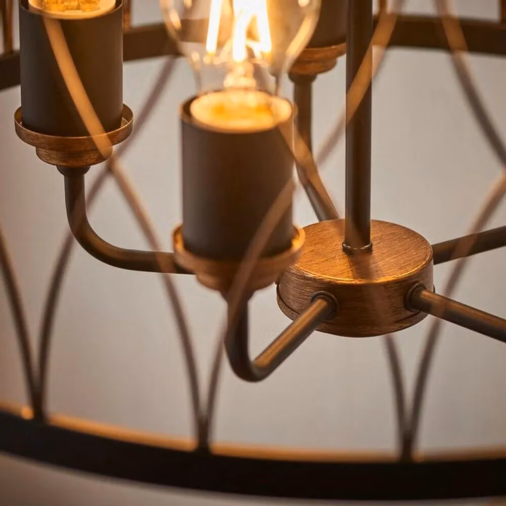 Loops Vintage Bulb Ceiling Lamp and 2x Matching Wall Light Set in Bronze and Black Metal Cage – 4