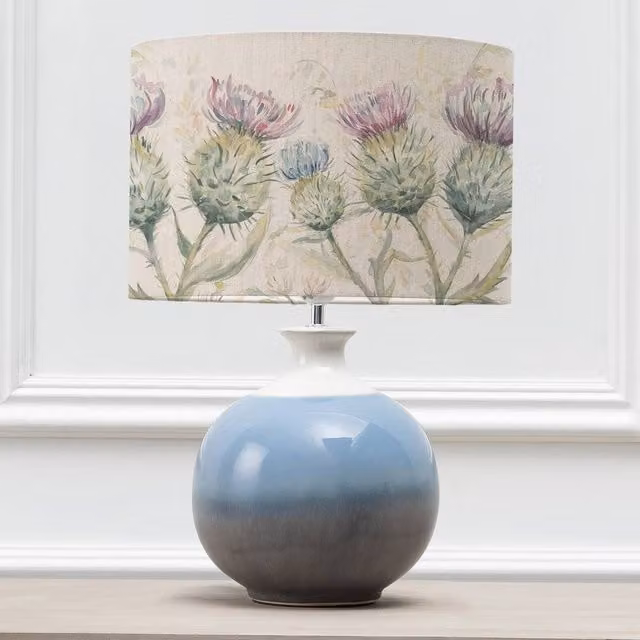 Voyage Maison Neso Ceramic Tabletop Lamp with Thistle Glen Eva Fabric Lampshade in Beige and Multicolour