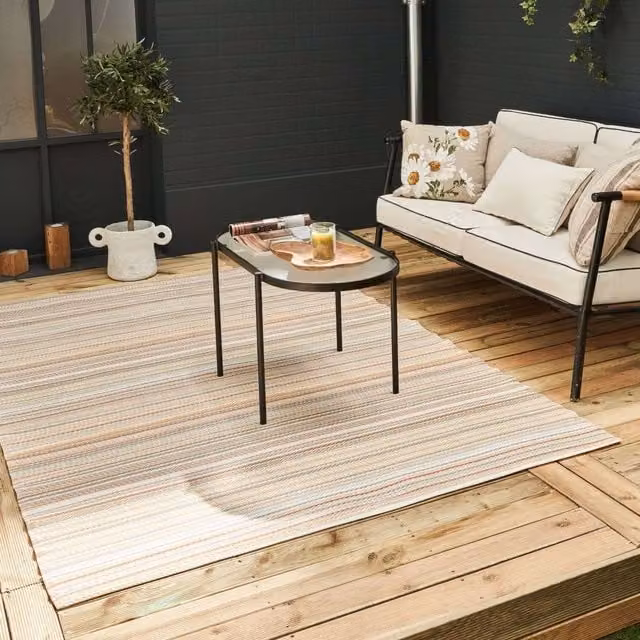 THE RUGS Reversible Weatherproof Striped Rainbow Outdoor Garden Patio Rug in Beige and Multicolour, W/D/H: 180 x 270 cm – 1