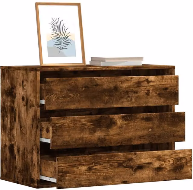 Berkfield Home Corner Chest of Drawers in Smoked Oak Brown, W: 80 cm, D: 41 cm, H: 58 cm
