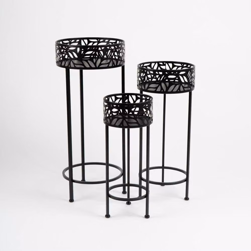 Scottish Everlastings Ltd Set of 3 Modern Metal Cutout Plant Stands in Matt Black – 3