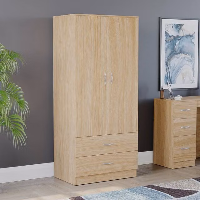 HD Designs Riano Modern 2 Door 2 Drawer Wardrobe in Brown