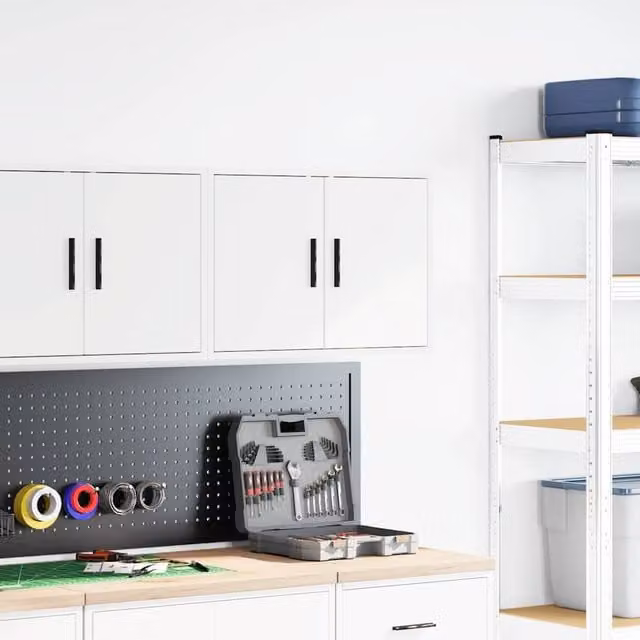 Berkfield Home White Wall Mounted Garage Cabinet with Hinged Doors and Internal Shelves, W/D/H: 60.0 x 30.0 x 41.0 cm