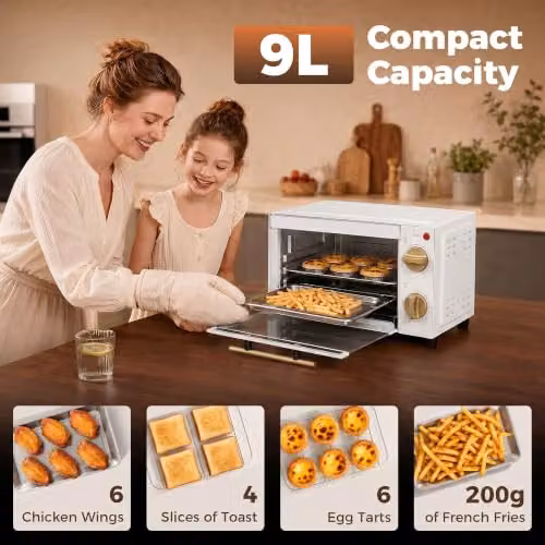 HOMCOM 9L Mini Toaster Oven with Timer Control, 750W, White – 5
