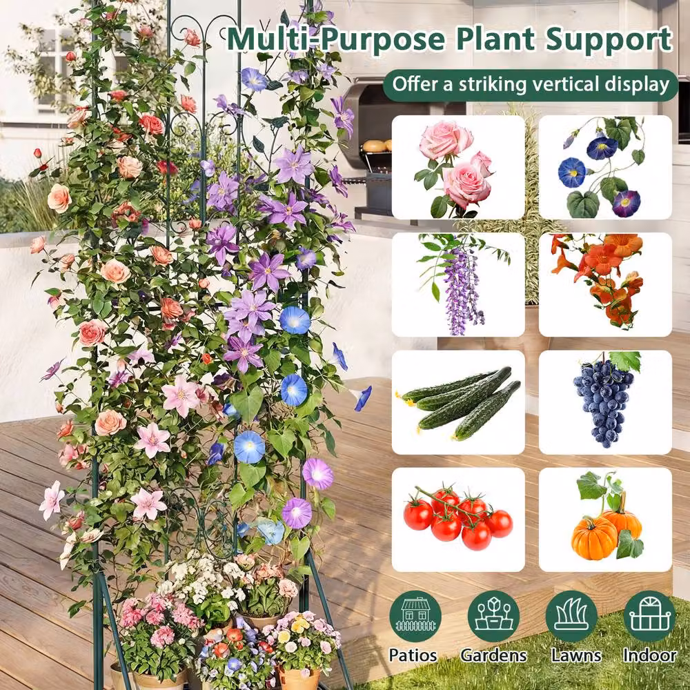 Costway Green Metal Freestanding Garden Trellis for Climbing Plants, Height: 190 cm – 3