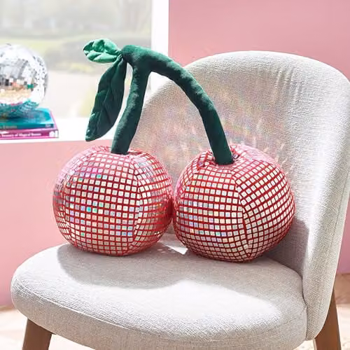 Catherine Lansfield Disco Cherries 3D Shaped Cushion in Pink and Red – 1
