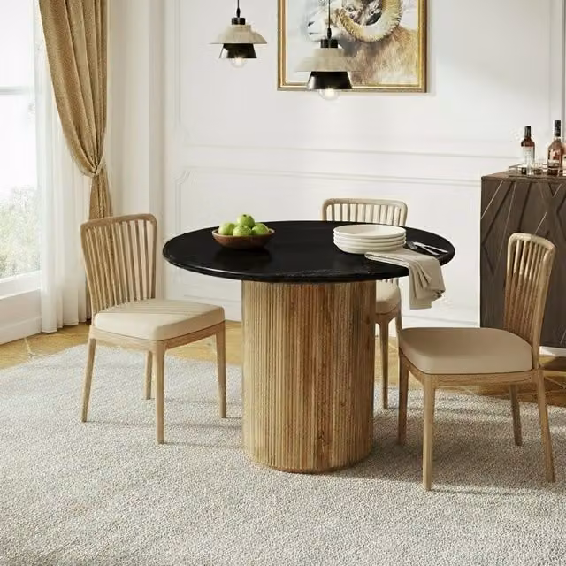 IH Design Luxor Round Marble Top Dining Table with Pedestal Leg, Diameter: 100 cm