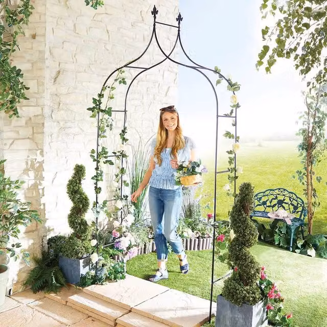 Coopers of Stortford Metal Garden Arch for Climbing Plants in Black, H 246 cm x W 114 cm x D 37 cm – 1