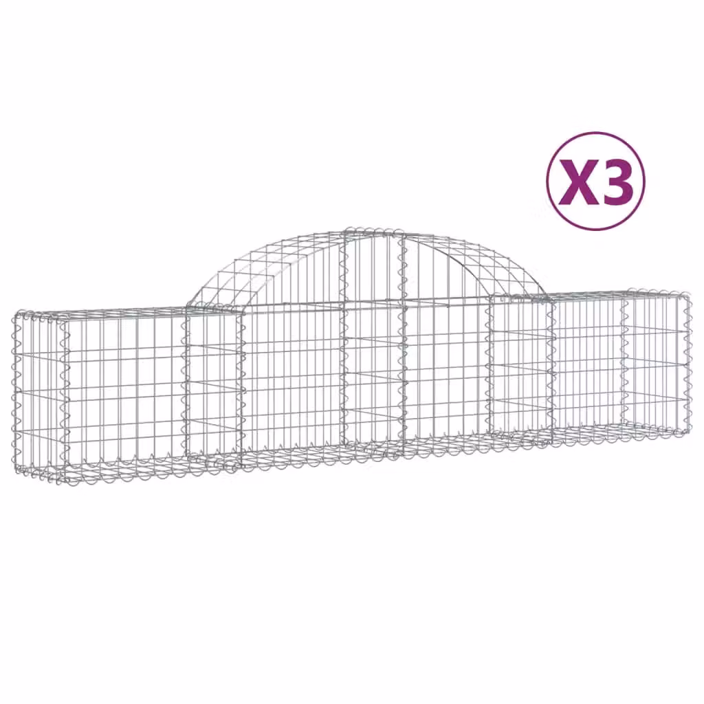 Berkfield Home Arched Gabion Baskets, 3 Piece Set, Silver Galvanised Steel, W: 200 cm, D: 30 cm, H: 40-60 cm – 2