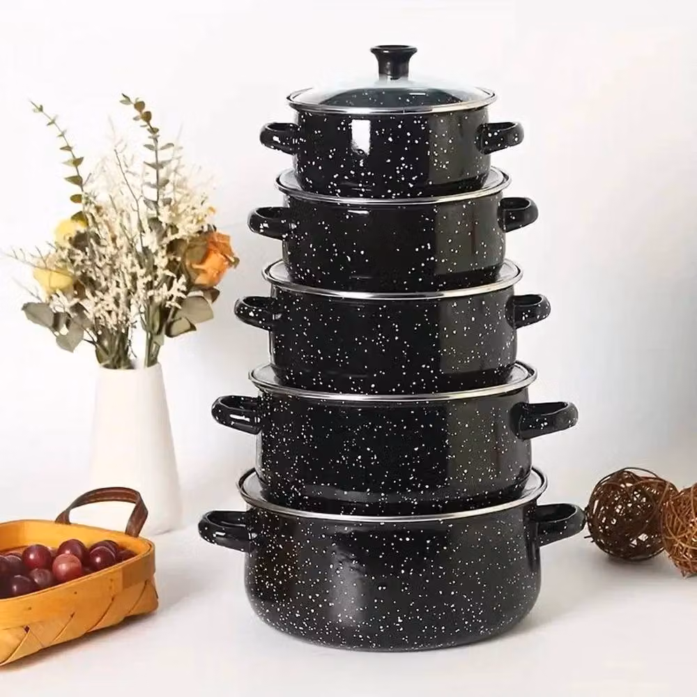 NESTLUNE Set of 5 Black Enamelware Cookware with Lids, Induction Compatible – 4