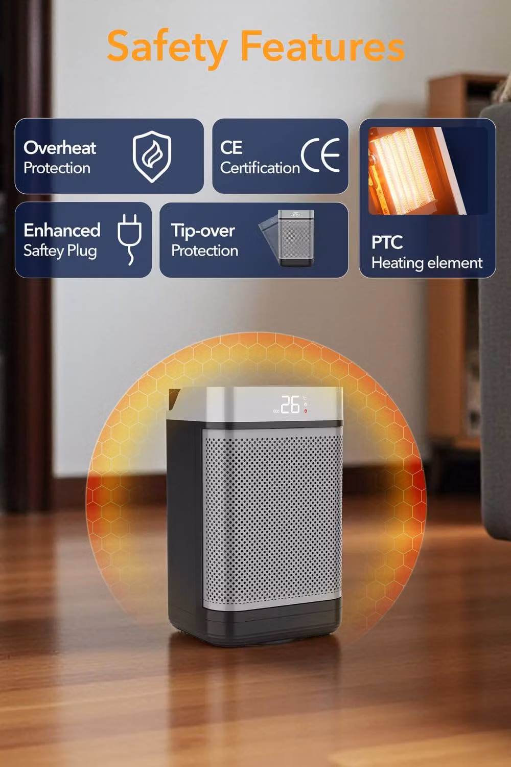 Air Pro 10 inch Portable Electric Ceramic Space Heater with LED Display and Remote Control in Grey – 3