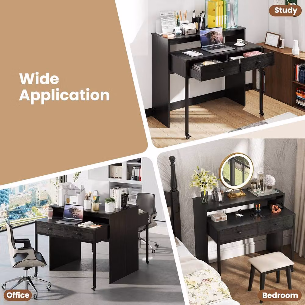 Costway Extendable Computer Desk with Drawers in Black – 9