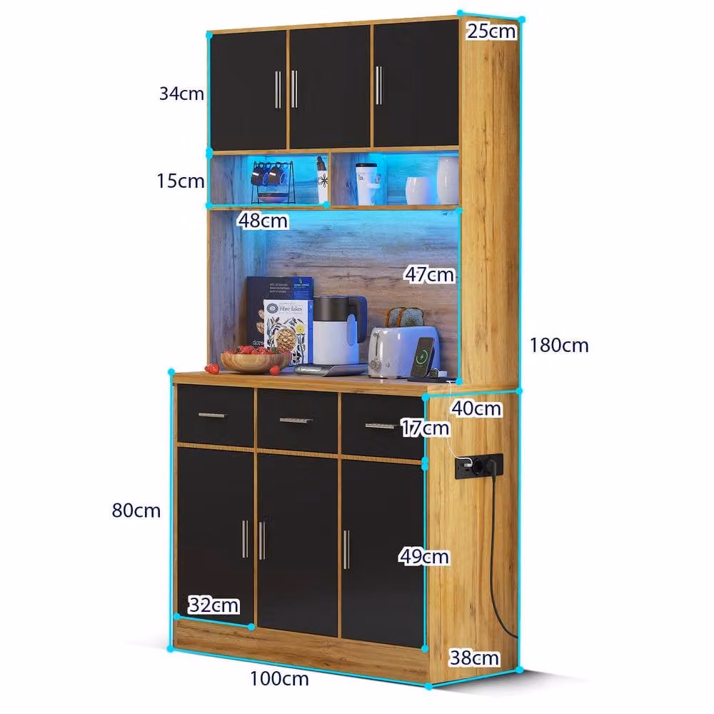 BTM Modern Kitchen Tall Cabinet Pantry with Integrated Lighting and Charging Station in Sand – 2