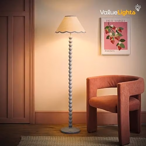 ValueLights Bobbin Blue Floor Lamp with Fabric Scallop Shade – 2