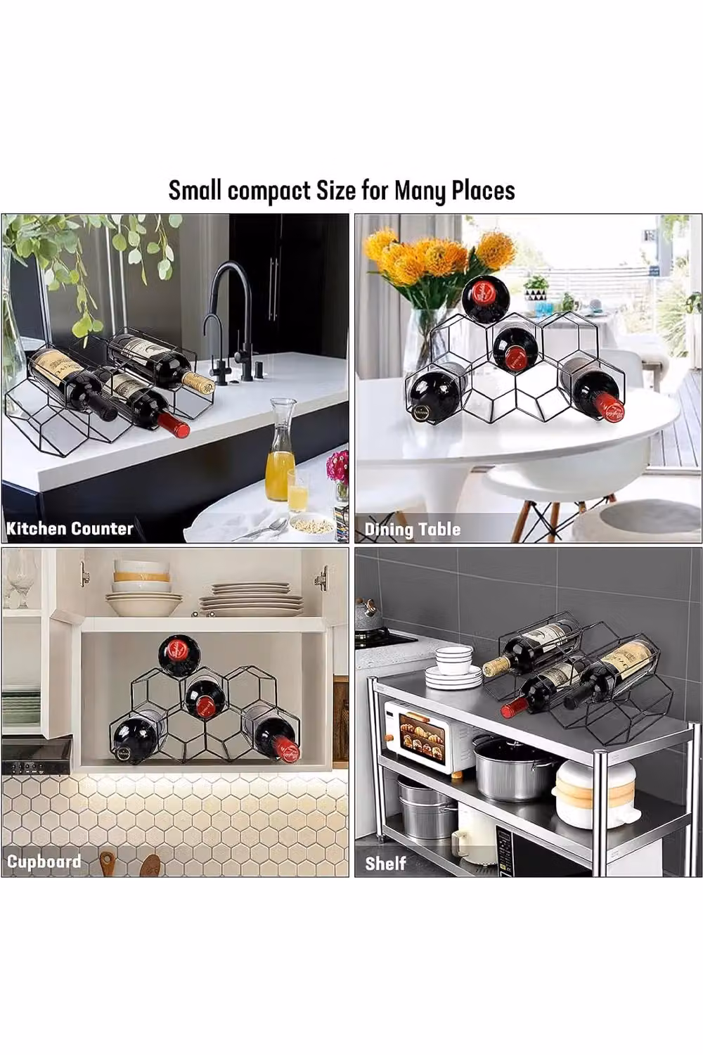 Living and Home Hexagon Beehive Wine Rack, Black Metal Countertop 7 Bottle Holder – 5