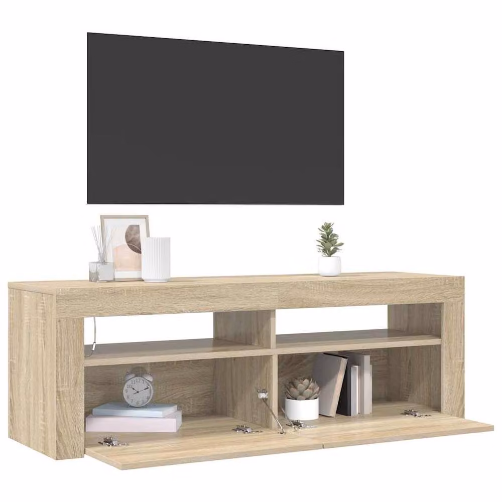 Berkfield Home TV Cabinet with LED Lights in Sonoma Oak Natural, W/D/H: 120 x 35 x 40 cm – 3