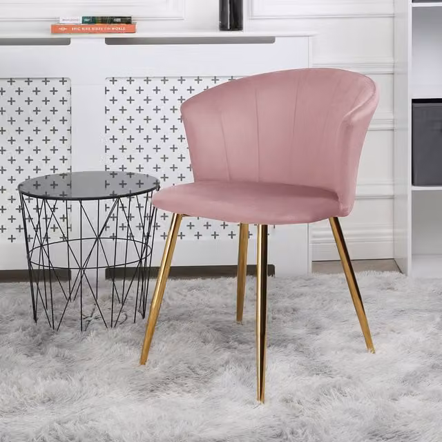 Home Garden Direct Mill Set of 2 Pink Velvet Dining Chairs with Gold Metal Legs