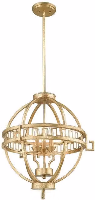 Elstead Lemuria 3 Light Spherical Ceiling Pendant in Gold/Brass with White Fabric and Glass, E14