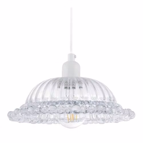 Happy Homewares Clear Ribbed Glass Cylinder Pendant Lamp Shade with Moulded Edge, W/D/H: 10 x 10 x 26 cm