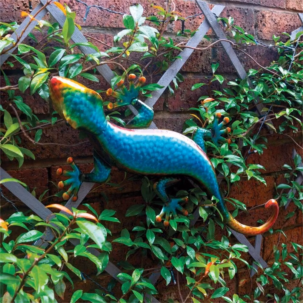 NESTLUNE Metal Gecko Multicolour Garden Wall Ornament, W: 100 cm, H: 15 cm – 3