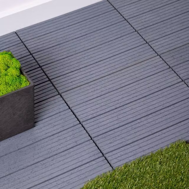 Nicoman Cosmo Garden Interlocking Decking Tiles, Light Grey, Pack of 40, W/D/H: 30 x 30 x 30 cm