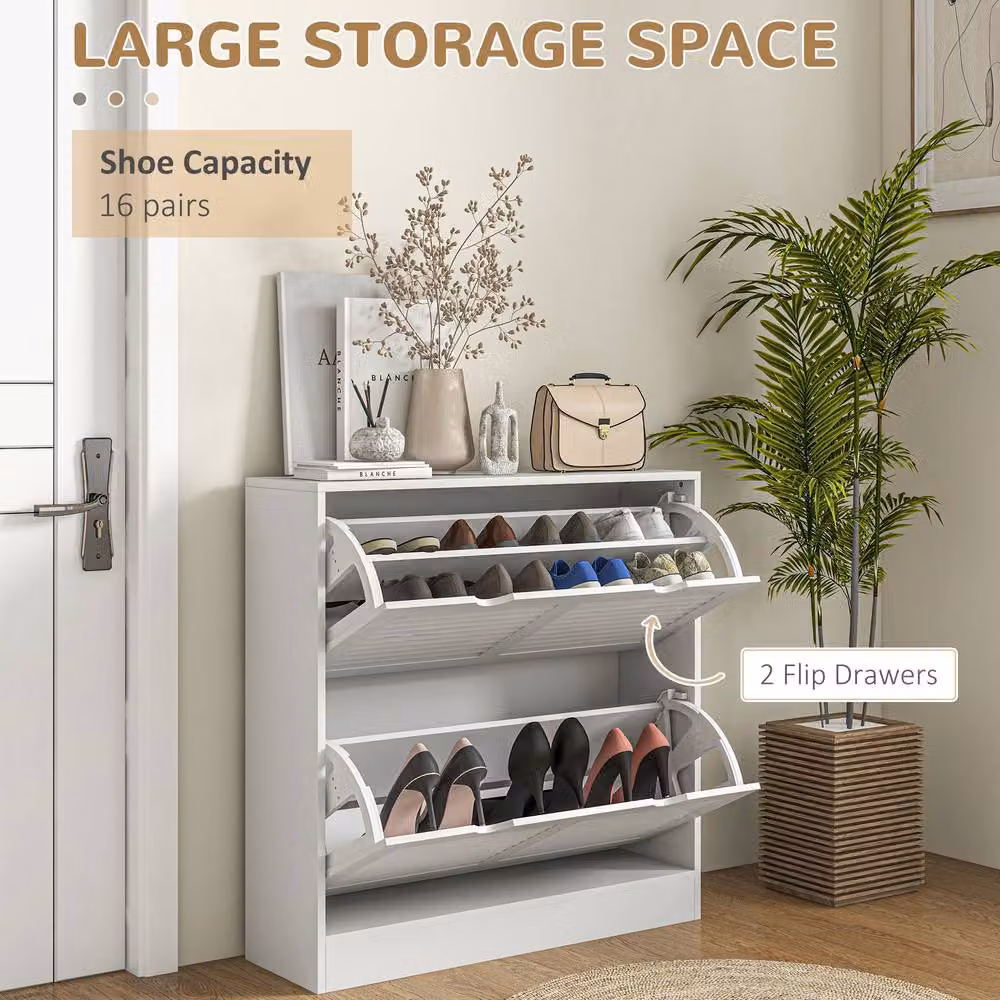 STILVORA White Matt Modern Shoe Cabinet with 2 Tilting Doors and Internal Shelves – 2