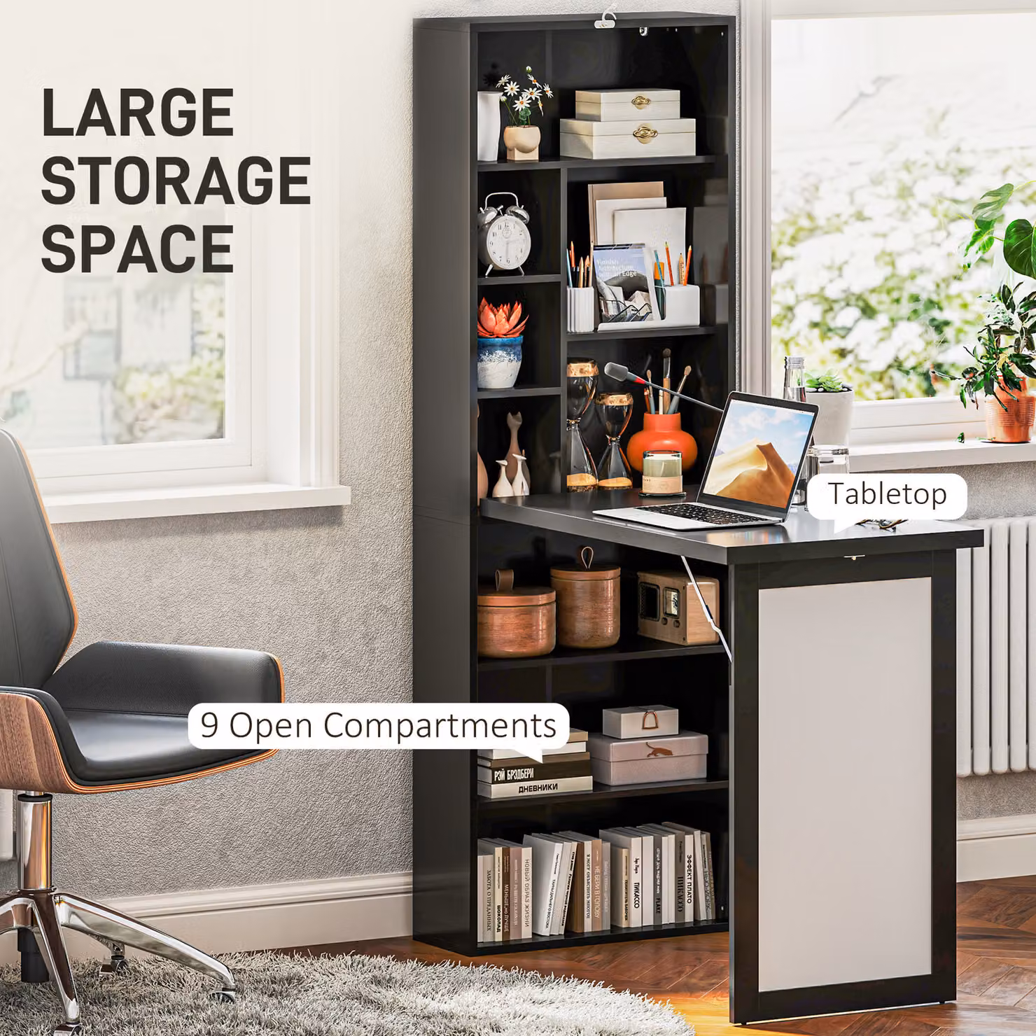 HOMCOM Three-Part Modern Computer Desk with Storage and Chalkboard in Black – 5