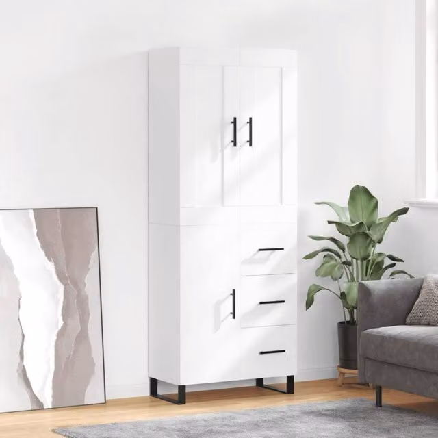 Berkfield Home White Modern Highboard with Hinged Doors and Internal Shelves, W/D/H: 69.5 x 34 x 180 cm