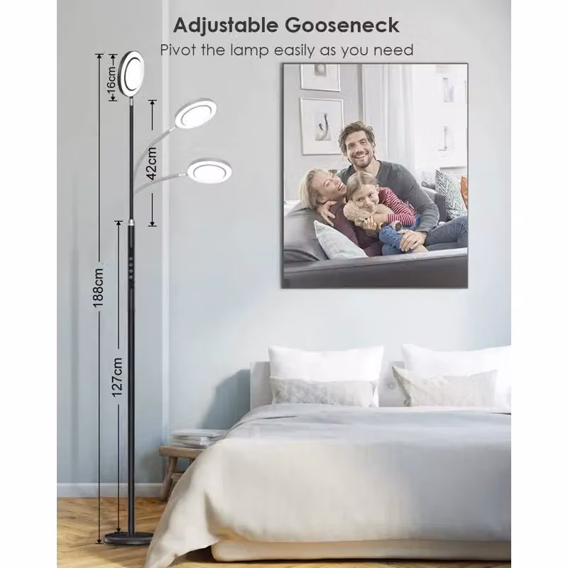 Garwarm Modern Black LED Task Floor Lamp with Remote Control and Dimmable Touch Control – 2