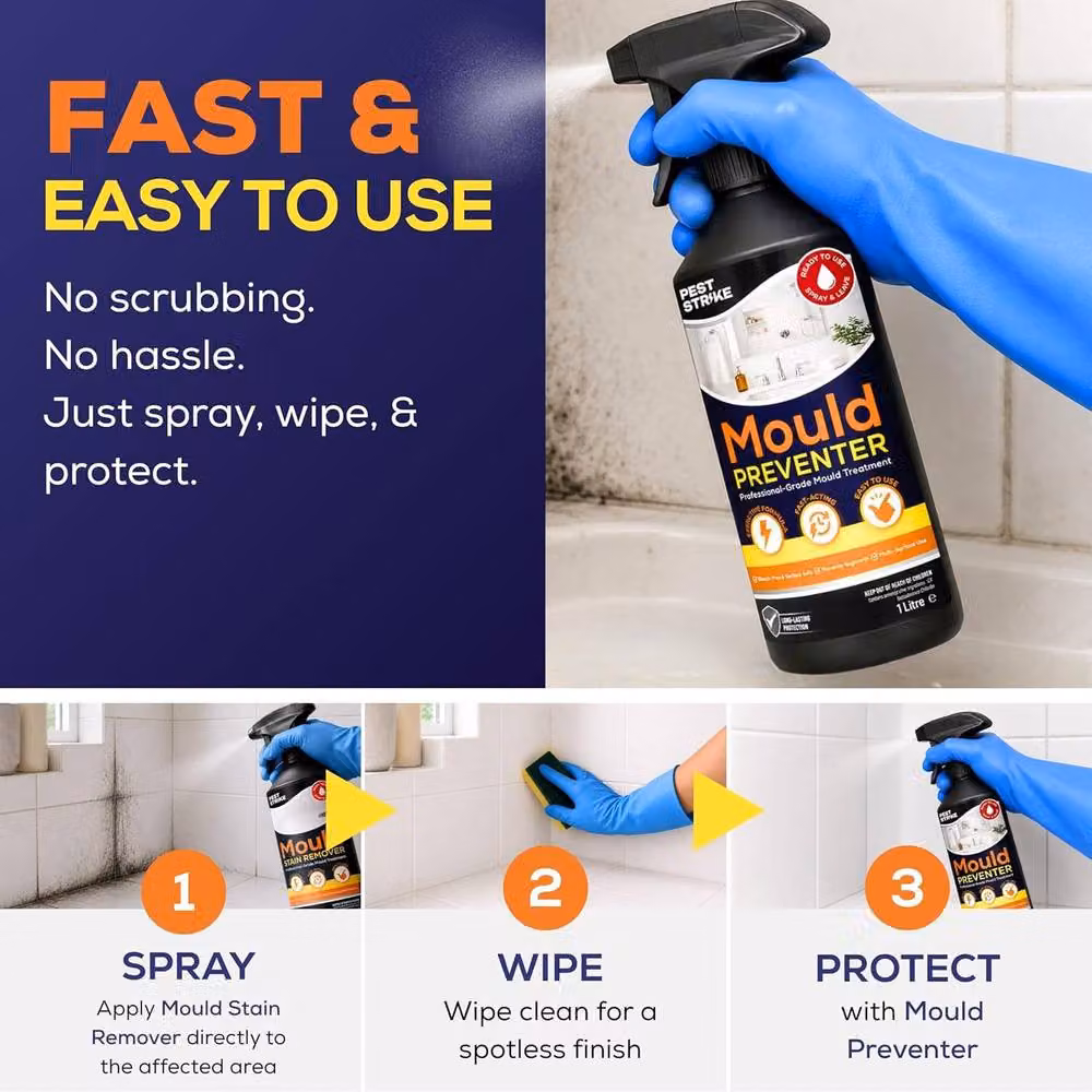 volila Mould Remover and Prevention Kit Anti Mould Spray Set for Walls and Tiles, Black, 1000ml – 4