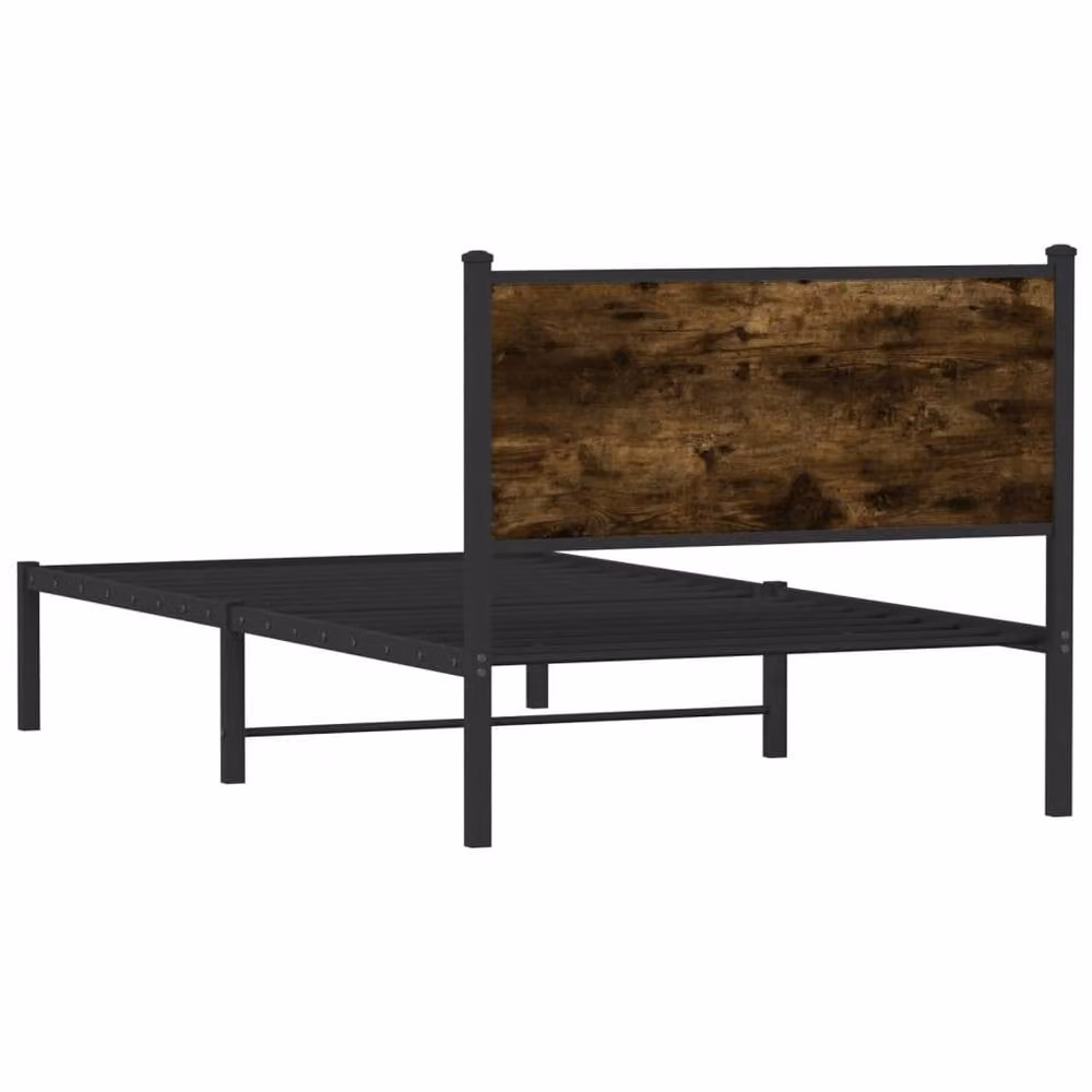 Berkfield Home Metal and Wood Bed Frame in Smoked Oak Brown, W/D/H: 100 x 200 cm – 4