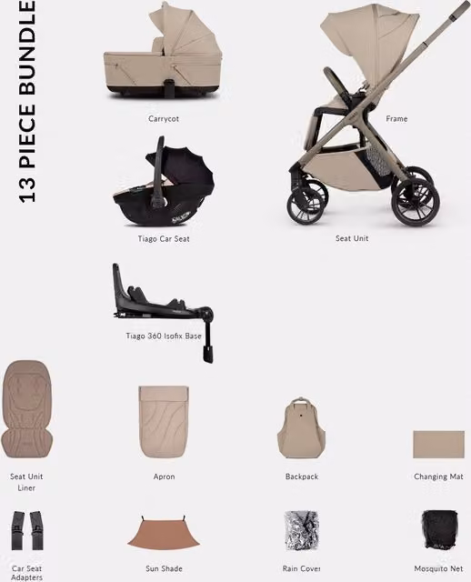 Venicci Tila 4in1 Pushchair Bundle, 13 Piece, Latte/Beige